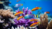 Coral Reef With Fish And Coral Great Barrier Reef Colorful Fishes Harp Focus Underwater