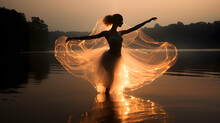 Light Painting Photo Ballet Dancer Dancing On The Lake