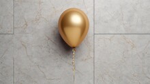  A Gold Balloon With A String Attached To It On A Marble Floor.  Generative Ai