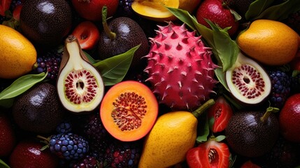 Wall Mural - a close-up shot of a selection of exotic fruits, generative ai