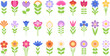 © LadadikArt - Decorative isolated floral flat icons, blossom flowers with green leaves. Garden piktogramm, color flower symbols. Modern racy seasonal vector clipart