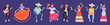 © LadadikArt - Dancing skeletons characters, skeleton mexican dances. Mexican funny day of dead dancers, cartoon halloween skull and bones racy vector set