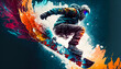 illustration of snowboarder slides down on the snowy mountain side. Generative AI