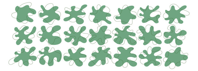 Wall Mural - organic amoeba blob shape abstract green color with line vector illustration isolated on transparent