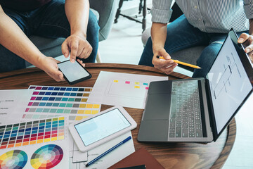 Wall Mural - professional creative team of web/graphic designer planning, dra