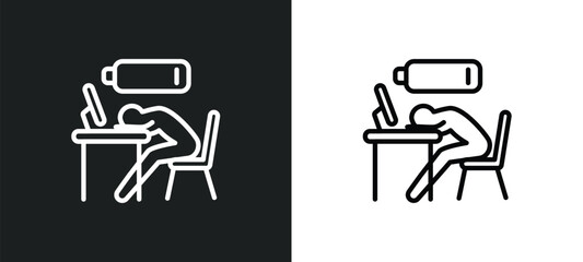 Wall Mural - sleepy worker at work outline icon in white and black colors. sleepy worker at work flat vector icon