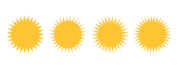 Wall Mural - Collection of yellow suns. Set of suns on white background. Vector illustration