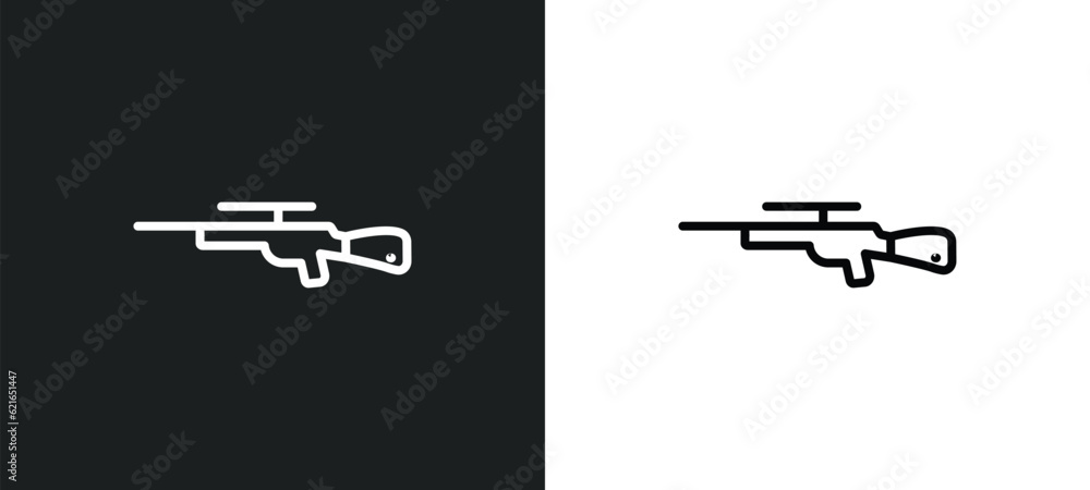sniper rifle outline icon in white and black colors. sniper rifle flat ...