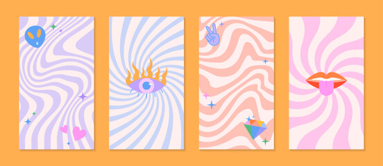 Wall Mural - vector insta story templates with patches and stickers in 90s style.smm banners in y2k aesthetic wit