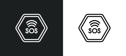 Wall Mural - sos outline icon in white and black colors. sos flat vector icon from alert collection for web, mobi