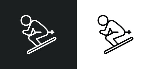 Canvas Print - skii outline icon in white and black colors. skii flat vector icon from outdoor activities collection for web, mobile apps and ui.