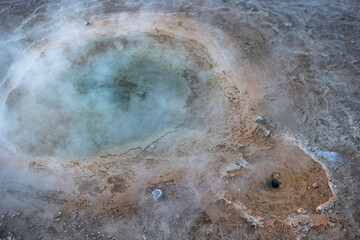 Exploring the fascinating geothermic fields of El Tatio with its steaming geysers and hot pools high up in the Atacama desert in Chile, South America