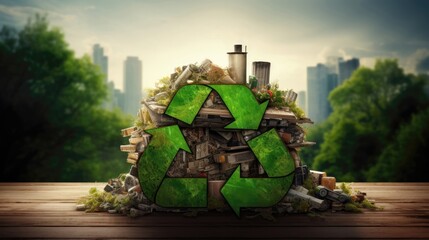 Poster - Waste recycle management, eco friendly, energy saving awareness month concept. Generative AI