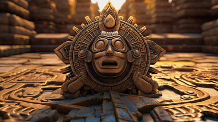 Sticker - Illustration of Aztec temple - AI generated image.