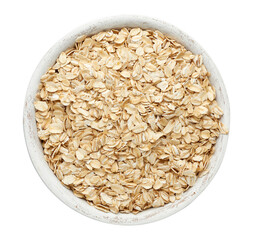 Wall Mural - Raw oatmeal in a white wooden bowl on a white background