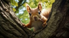 Portrait Of Fox Squirrel In A Tree Created With Generative Ai