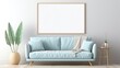 © Missy Humbow - Mockup Frame Single Centered in Pastel Blue Living Room Sofa