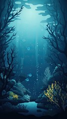 Wall Mural - under the ocean background illustration image, graphic recourse, backdrop artwork, website banner, background landscape, AI