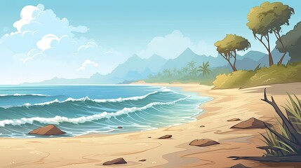 Wall Mural - Beach waves background illustration image, graphic recourse, backdrop artwork, website banner, background landscape, AI