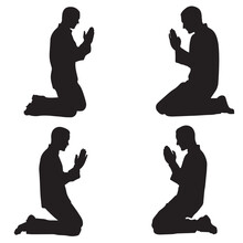 A Set Of Muslim Prayer People Vector Illustration