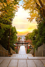 Fukuoka, Japan - Nov 21 2022: Miyajidake Shrine Is Primarily Dedicated To Empress Jingu, Home To Five-ton Sacred Straw Rope And Attracts Over 2 Million Worshippers A Year