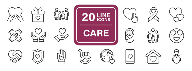 Wall Mural - Care line icons. Editable stroke. For website marketing design, logo, app, template, ui, etc. Vector illustration.