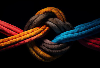 Wall Mural - A tangled pile of coloured rope. Confusion and thought process concept