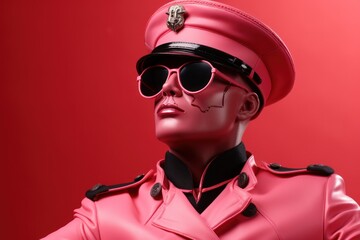 Poster - A woman in a pink uniform and sunglasses. Generative AI image.