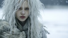 A Woman With Long White Hair Wearing A Fur Coat. Generative AI Image.