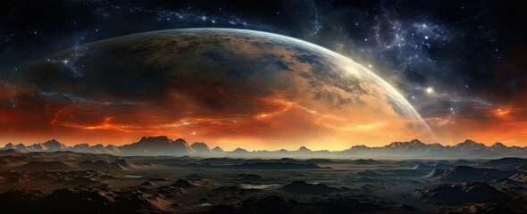 Panorama milky way galaxy with stars and space dust in the universe