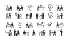 Web Icon In The Line Style For A Meeting. Team Meetings, Conferences, Seminars, Interviews, And Collection Illustrations In Vector