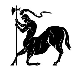 Wall Mural - Centaur Kneeling Guard, Mythical Creature Side View Silhouette