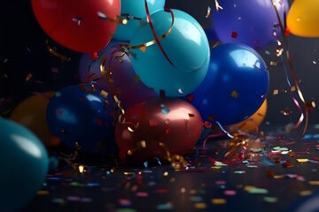 Wall Mural - Flying Multicolored Balloons on a Confetti Background, Perfect for New Year's Panels, Photography, and a Beautiful Party Ambience. Generative AI