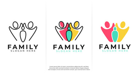 Family logo design. People symbol with three style for family care and community