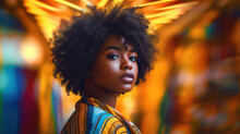 Beautiful Young African American Woman, Blur Soft Colorful Background