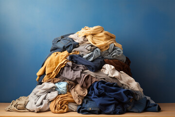 Wall Mural - Cloth pants dirty laundry textile clean blue material fabric pile texture background store stack