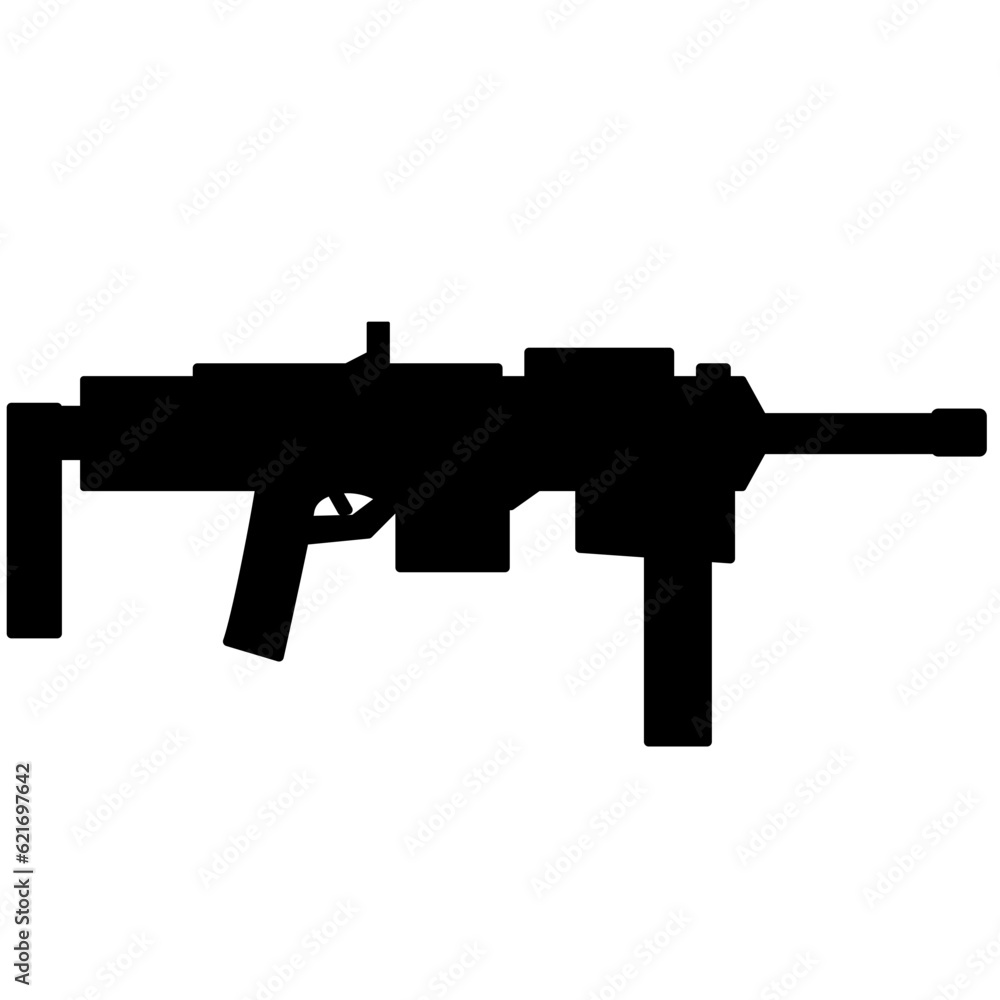Submachine gun icon vector illustration. Sub machine gun silhouette for ...