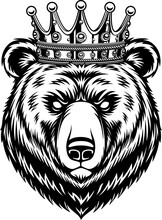 Bear With Luxury Crown Black And White Illustration