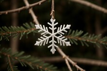 Detail Of A Snowflake On A Pine Branch