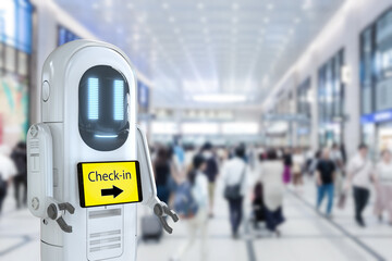 Wall Mural - Assistant robot with digital screen for check-in at airport