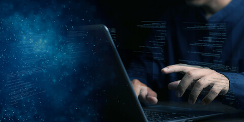 digital technology, software development concept. coding programmer, software engineer working on la