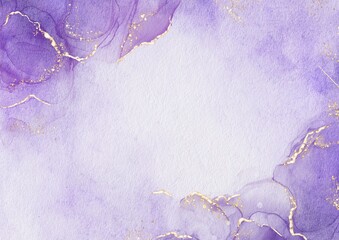 Poster - Modern art painting in alcohol ink, Abstract violet purple fluid art with gold luxury marble stone texture background