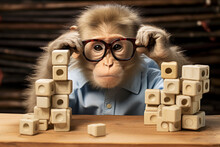 Monkey Playing Wooden Box Toy