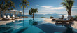Luxuriöse Entspannung: Ein Schwimmbadparadies mit Sonnenliegen und Sonnenschirmen