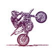 Extreme supermoto biker wheelie freestyle cartoon illustration