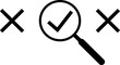 Magnifier enlarging the correct or check mark icon. Business industrial quality control and voting concept vector icon
