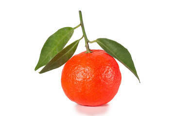 Wall Mural - An orange with a leaf isolated on a white background