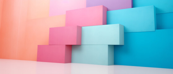 Wall Mural - rectangular 3d background with bright pastel colors, generative ai