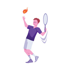 Canvas Print - Tennis player with racket makes pitch of ball, flat vector illustration isolated.