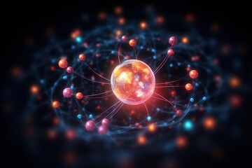 Wall Mural - atomic nucleus electrons neutrons protons. model shows that an atom is mostly empty space, with elec